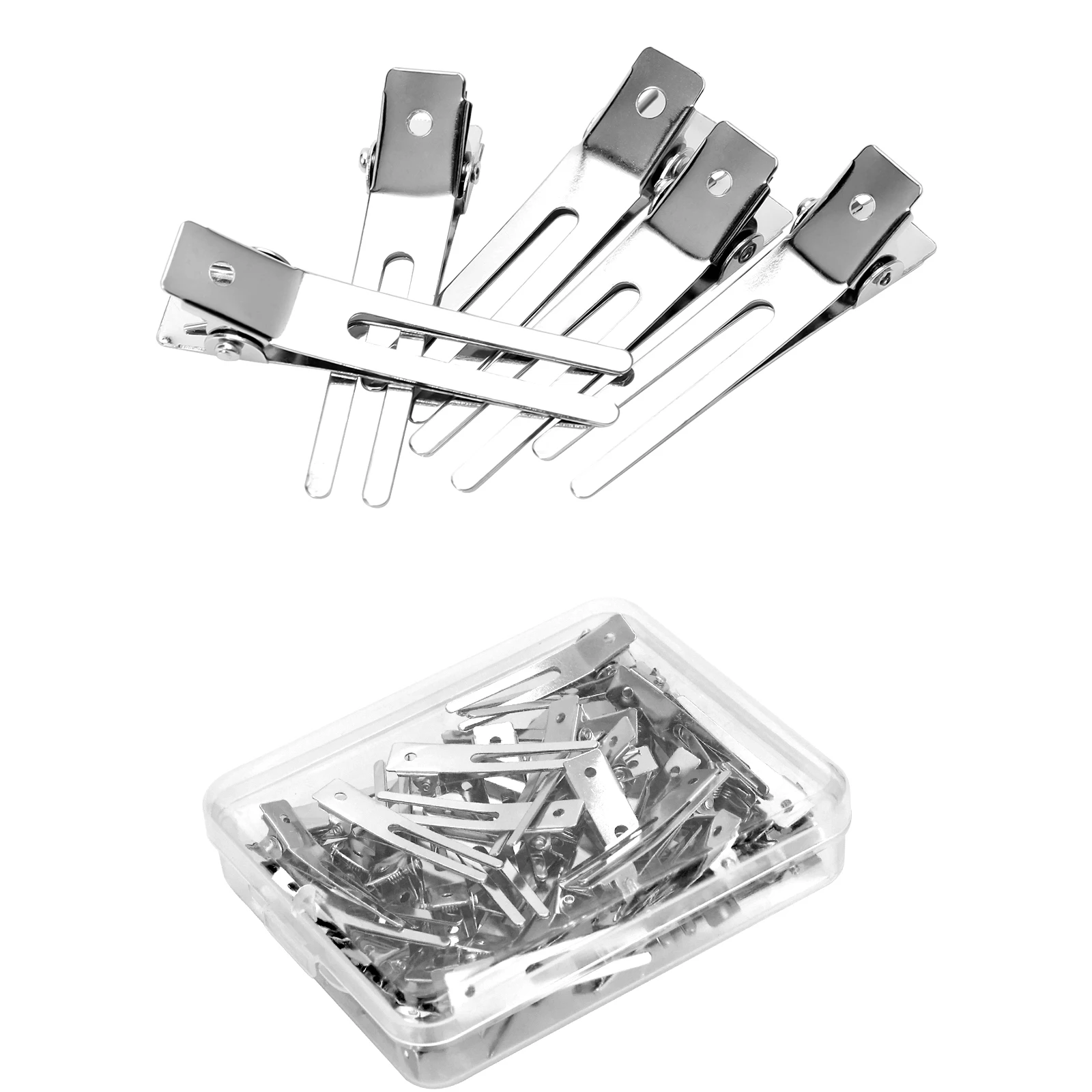 

Double Prong Hair Clips 50pcs Metal Alligator Clips For Hair Rollers Styling Professional Strong Hold With Storage Case