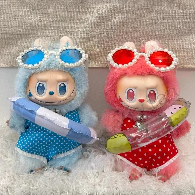 Vêtements de poupée, accessoires pour Ropa Labubu, 10cm, en coton, maillot de bain, lunettes, plage, plongée, planche de surf, sac en paille, tissus