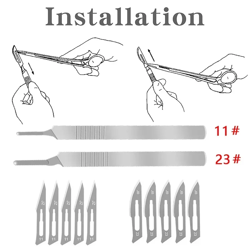 Carbon Steel Carving Metal Scalpel Knife Handle Blades Number 11 23 Surgical Medical Practicing Cutting Sculpting Repairing Tool
