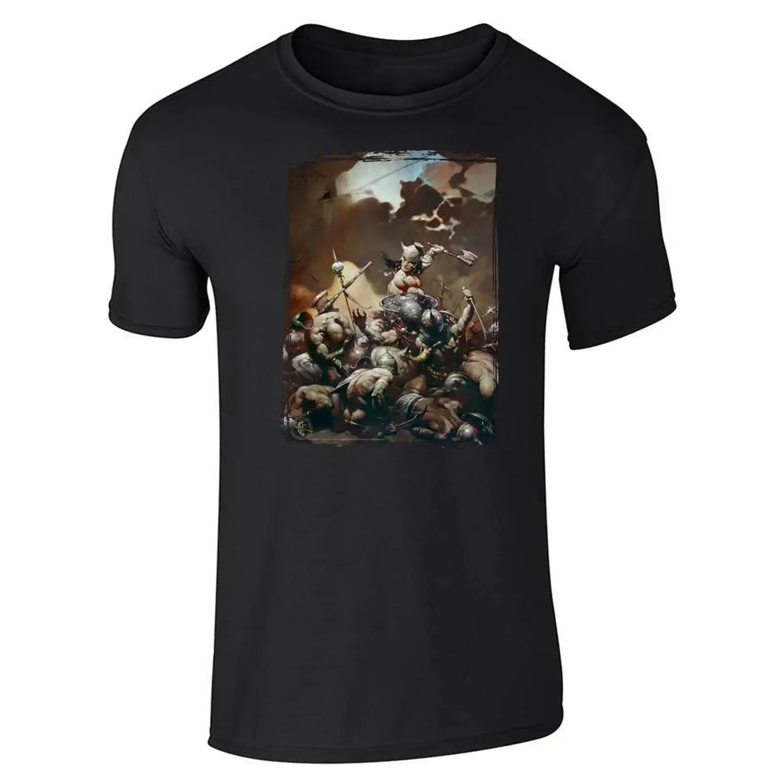 Pop Threads The Destroyer by Frank Frazetta Art T Shirt for Men vintage Washed Stretched Top For Everyday Wear streetwear