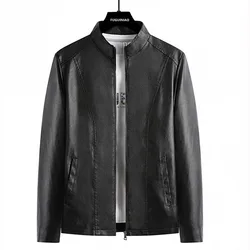 Spring Autumn Men Jacket Black Leather Coat Concise Young Man Bomber Jackets Zipper Leather Jacket for Men Plus Size M-5XL MY266