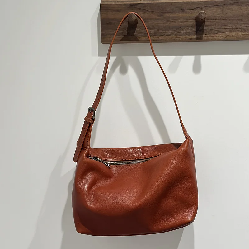 

Retro Versatile Genuine Leather Tote Bag Women 2025 Laid-back Trendy Layer Cowhide Single-shoulder Crossbody Bag