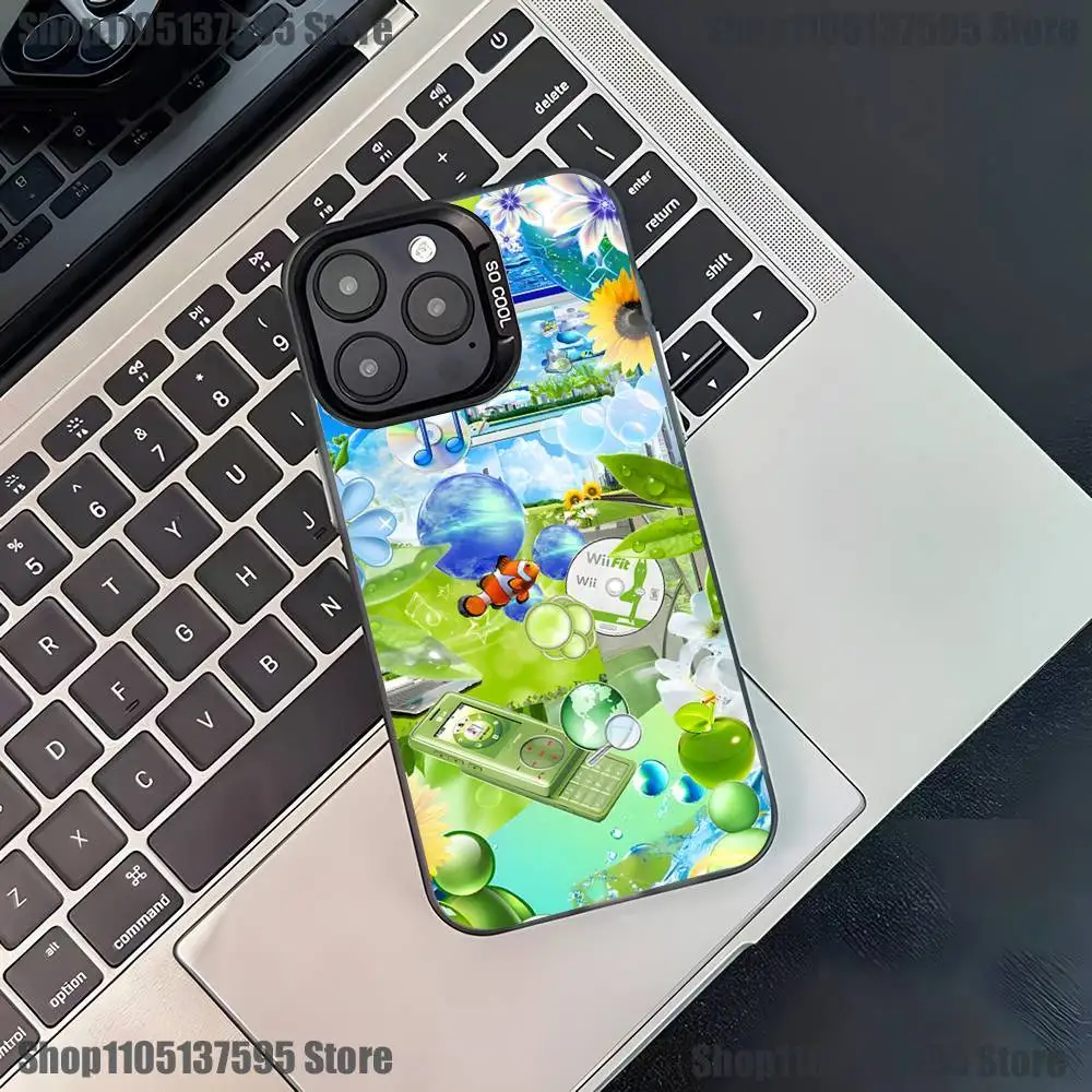 Funda de teléfono Frutiger Aero para iPhone 17,16,15,14,13,12,11,Pro,XS,Max,Plus,Mini,SE4,E, funda negra mate a prueba de golpes