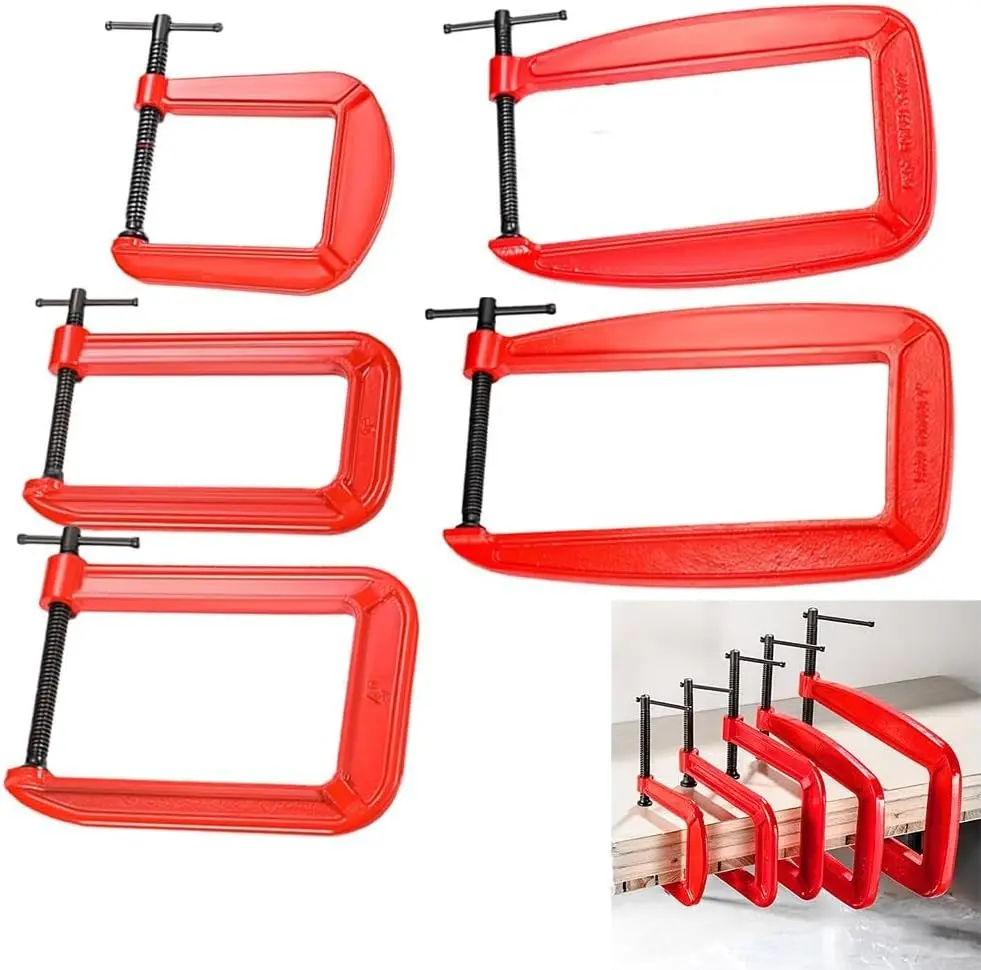 

Зажимы G-образные глубокого действия, C-образные зажимы 4 дюйма, набор C-образных зажимов, сверхмощные стальные C-образные зажимы промышленного класса для деревообработки, сварки