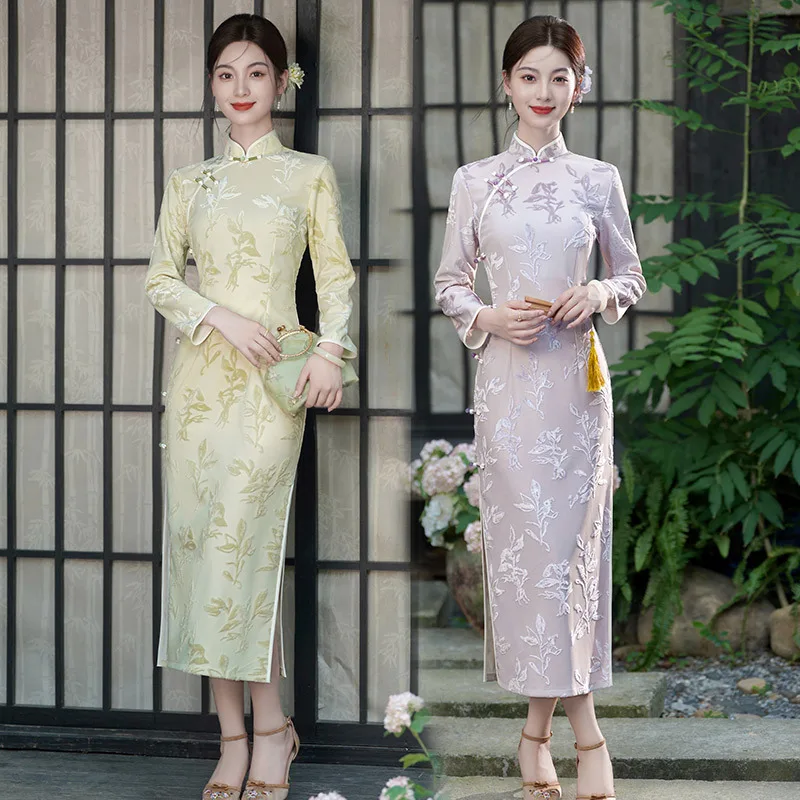 

Новый улучшенный плюшевый Cheongsam в китайском стиле с длинными рукавами для женщин, осень 2021, молодежное изысканное темпераментное Ципао