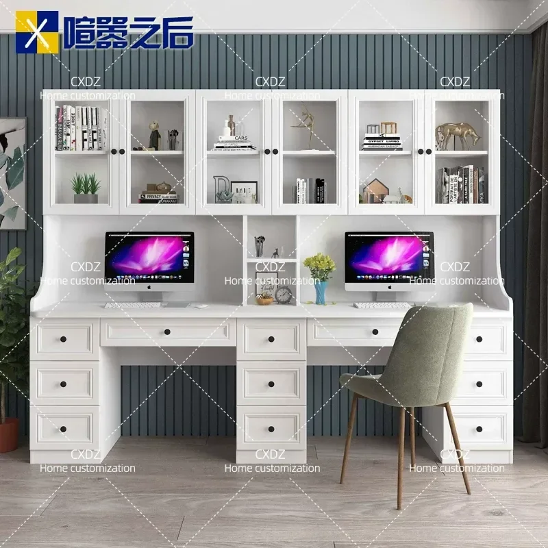 Simple Double Desktop Computer Desk Home Assembly Student Desk Cabinet Integrated Workstation