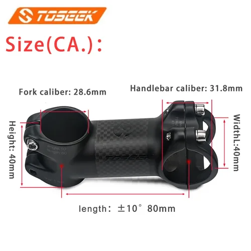 Imagen 2 del producto Toseek-vástago de bicicleta de fibra de carbono, 6/10/17/25/35 grados, ultraligero, 60/70/80/90/100mm, potencia de bicicleta de montaña, aluminio