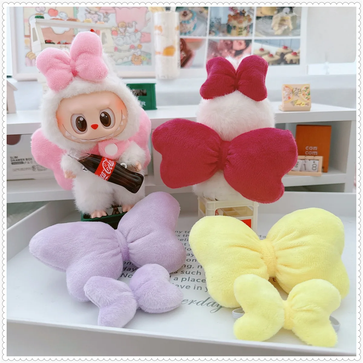 17cm First Second and Third Generation Labubu Bag Pendant Cute Doll Clothes Bow Accessory Keychain