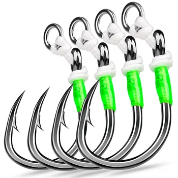 Deep Sea Big Fish Catch Fishing Hooks High Carbon Steel Assisted Hooks with Feathers Size 5/0 6/0 8/0 10/0 Giant Fish Fish Hooks