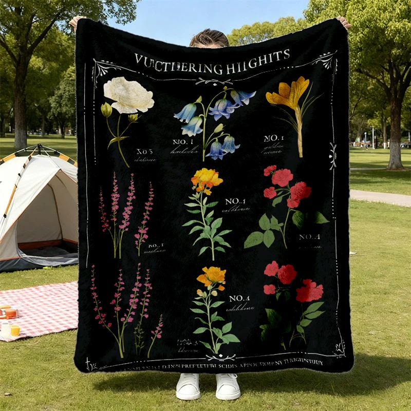 Wuthering Heights Literary Flower Chart Herbology Floral Flannel Throw Soft Blanket Comfy Blanket Gift Bronte Poet Liter