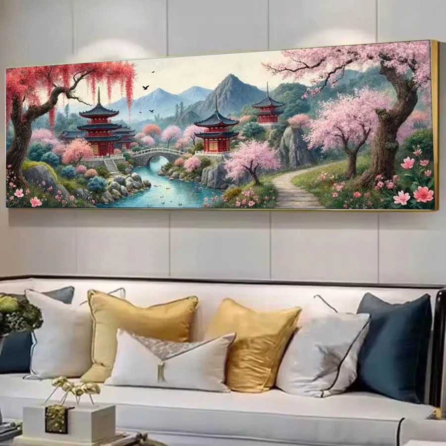 DIY Diamond Painting Chinese Pavilions Cherry Blossoms Moon Landscape Full Square Round Drill Diamond Mosaic Diamond Embroidery