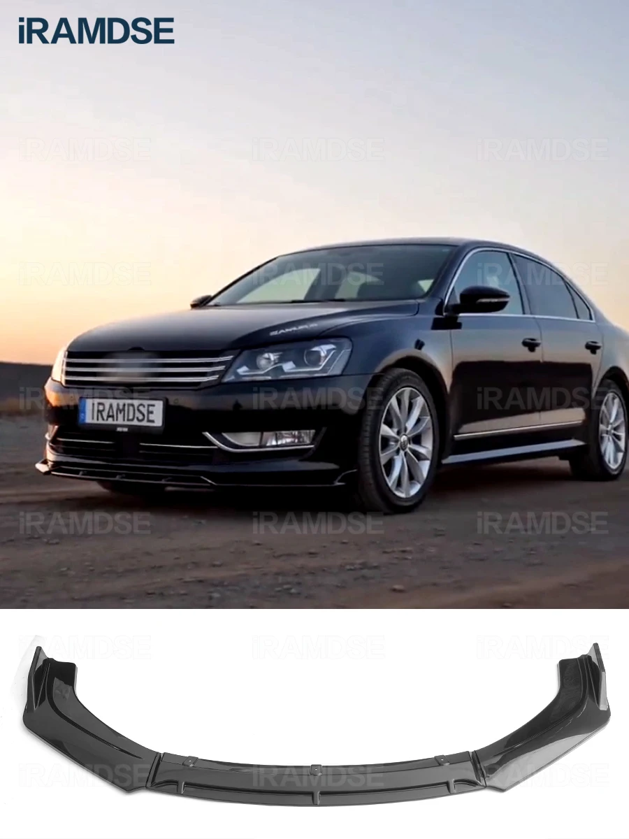 Front Bumper Spoiler for Volkswagen Passat B7 Sedan Splitter Protector Plate Lip Type D Body Kit Skirts Glossy Black