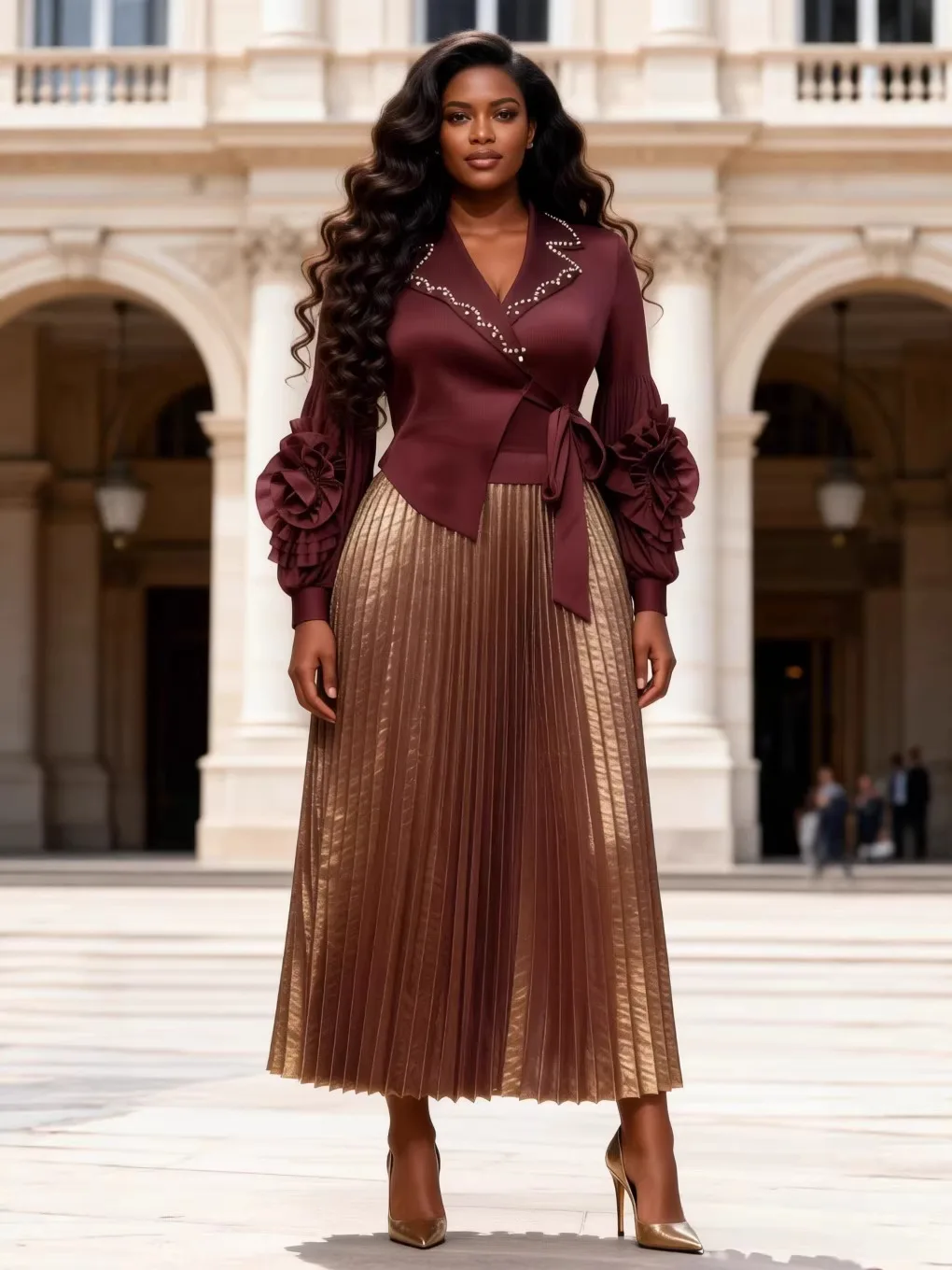 

Новое весеннее платье 2026 года: свободное, жатое, в стиле Мияке, с африканскими бронзовыми бусинами, элегантное, длинное, для женщин