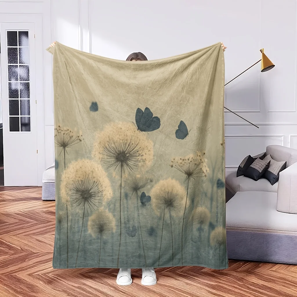A Cozy Dandelion-Themed Fleece Blanket with Soft, High-Definition Digital Printing, Suitable for Year-Round Use! A Cooling Blank