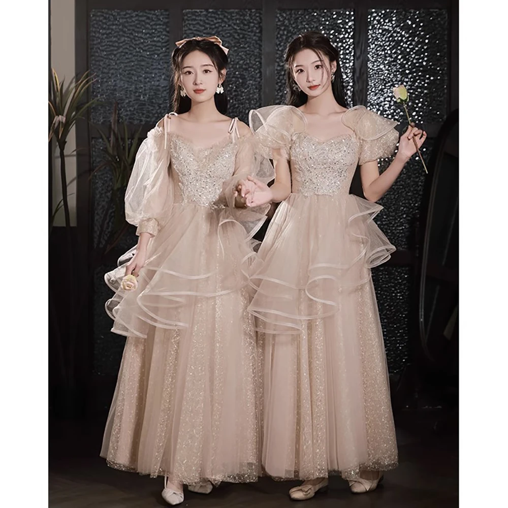 

Women's Sequins Lace Bridesmaid Dress New Summer Autumn French Sisters Dresses Temperament Adult Ceremony Evening Dress