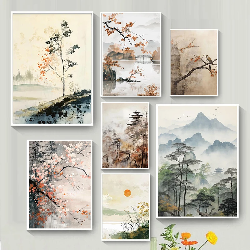 Modern Japanese Minimalist Zen Zen Peaceful Landscape Art Poster Canvas Printing Living Room Bedroom Home Decoration Frameless