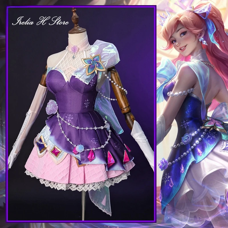 Irelia H Azur Lux Cosplay Costume for Women Game Dress Crystal Rose Lux Halloween Costumes, LOL