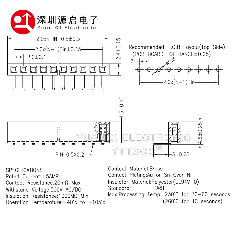 10PCS 1X/2/3/4/5/6/8/10/40 PIN R/A Single Row Right Angle FEMALE PIN HEADER 2.0MM PITCH Strip Connector Socket 7p/9p/15p/20p/40p