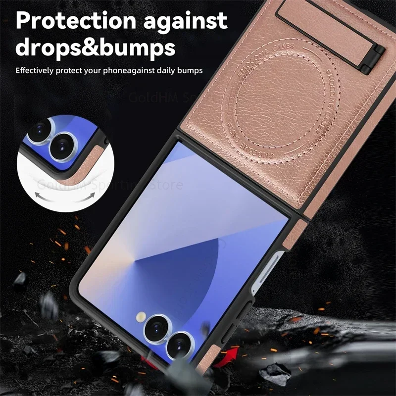 Высококачественный кожаный чехол-подставка Buiness Sle Bla с прорезями для Samsung Z Flip 7, 6, 5, 4, 3, задняя крышка с магнитной беспроводной зарядкой