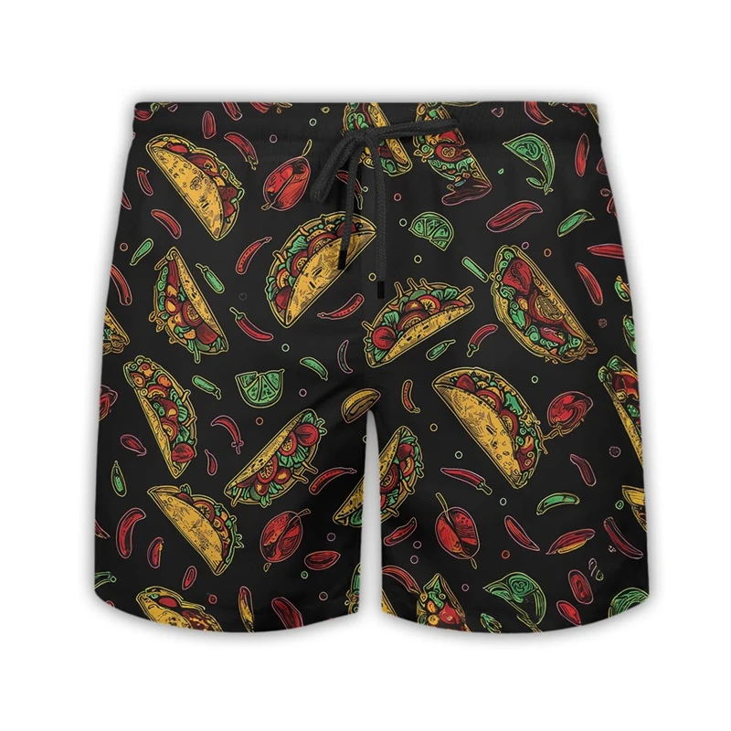 

Забавные пляжные шорты с рисунком чили тако, мужские пляжные шорты с 3d принтом мексиканской вечеринки, гавайские плавки, летние уличные шорты для доски
