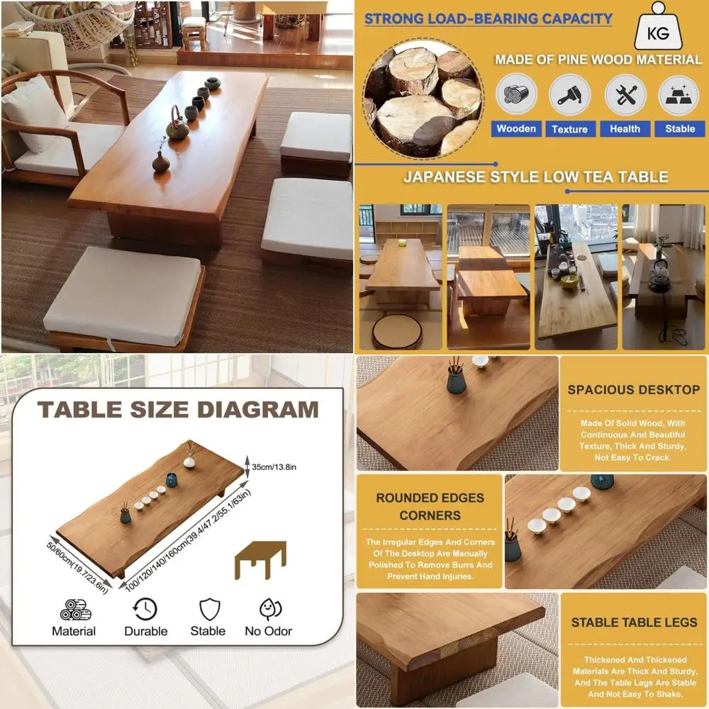 

Винтажный стол с татами из цельного дерева - японский напольный стол, низкий прямоугольный чайный столик для напольного сидения, акцентная мебель для гостиной