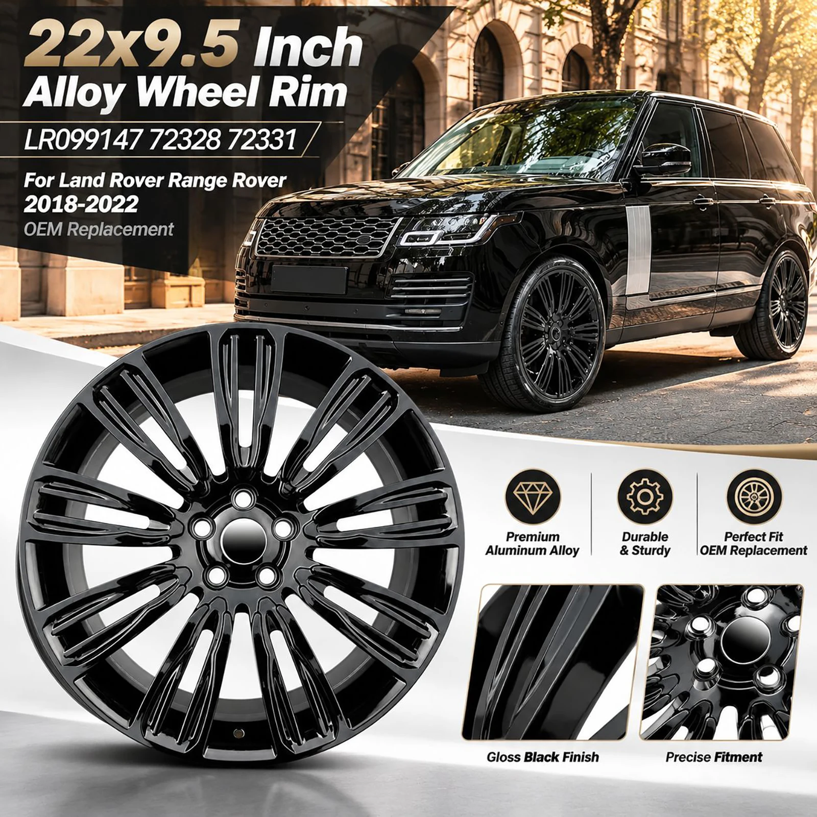 22x9.5 Inch Alloy Wheel Rim LR099147 72328 72331 For Land Rover Range Rover 2018-2022 OEM Replacement