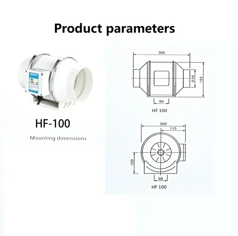 4 inch 220V Exhaust Fan Home Silent Inline Pipe Duct Fan Bathroom Extractor Ventilation Kitchen Toilet Wall Air Clean Ventilator