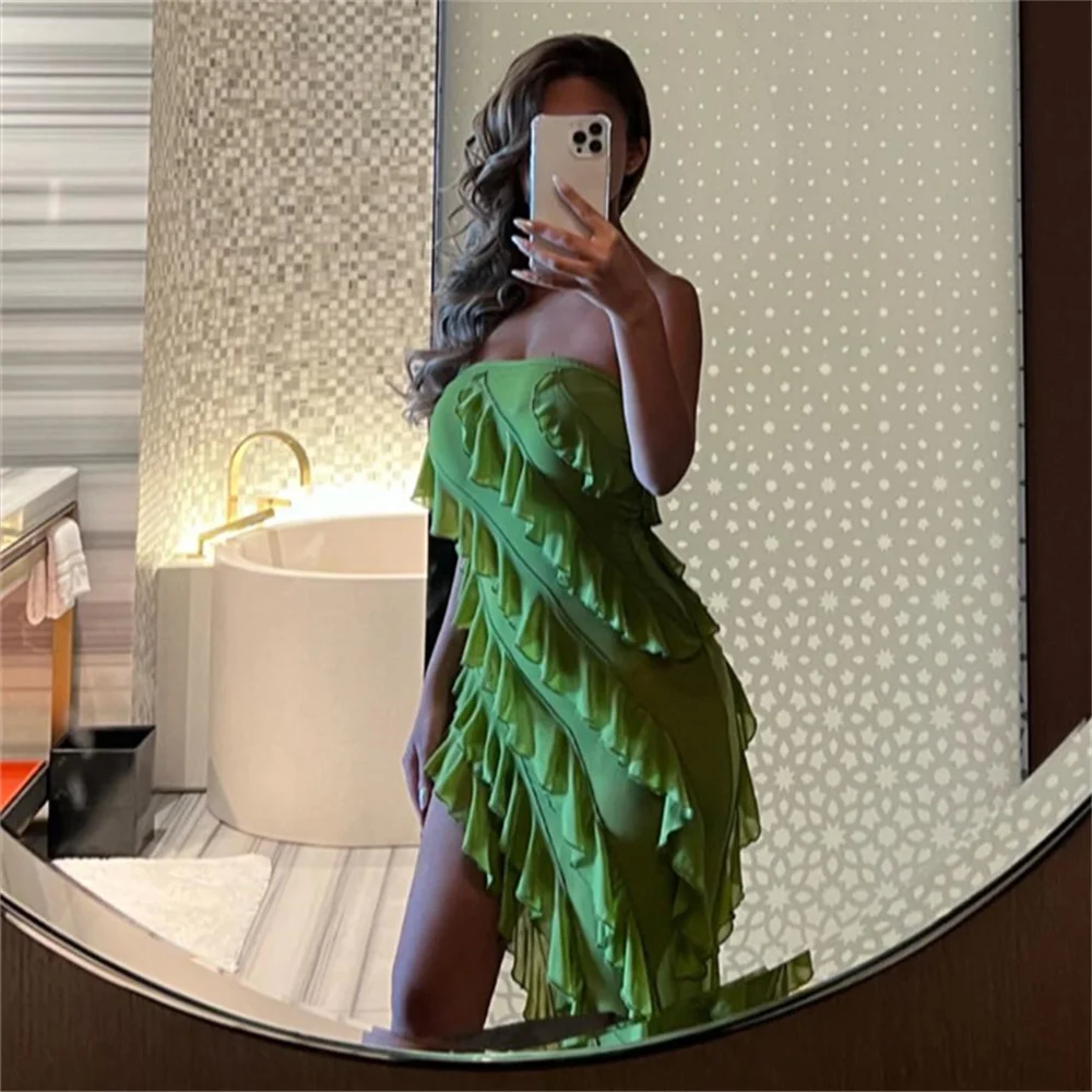 

Hoepoly Elegant Sleeveless Pleat Short Evening Dress For Woman Summer Style Fashion Simple Classy Party Long Prom Gown New