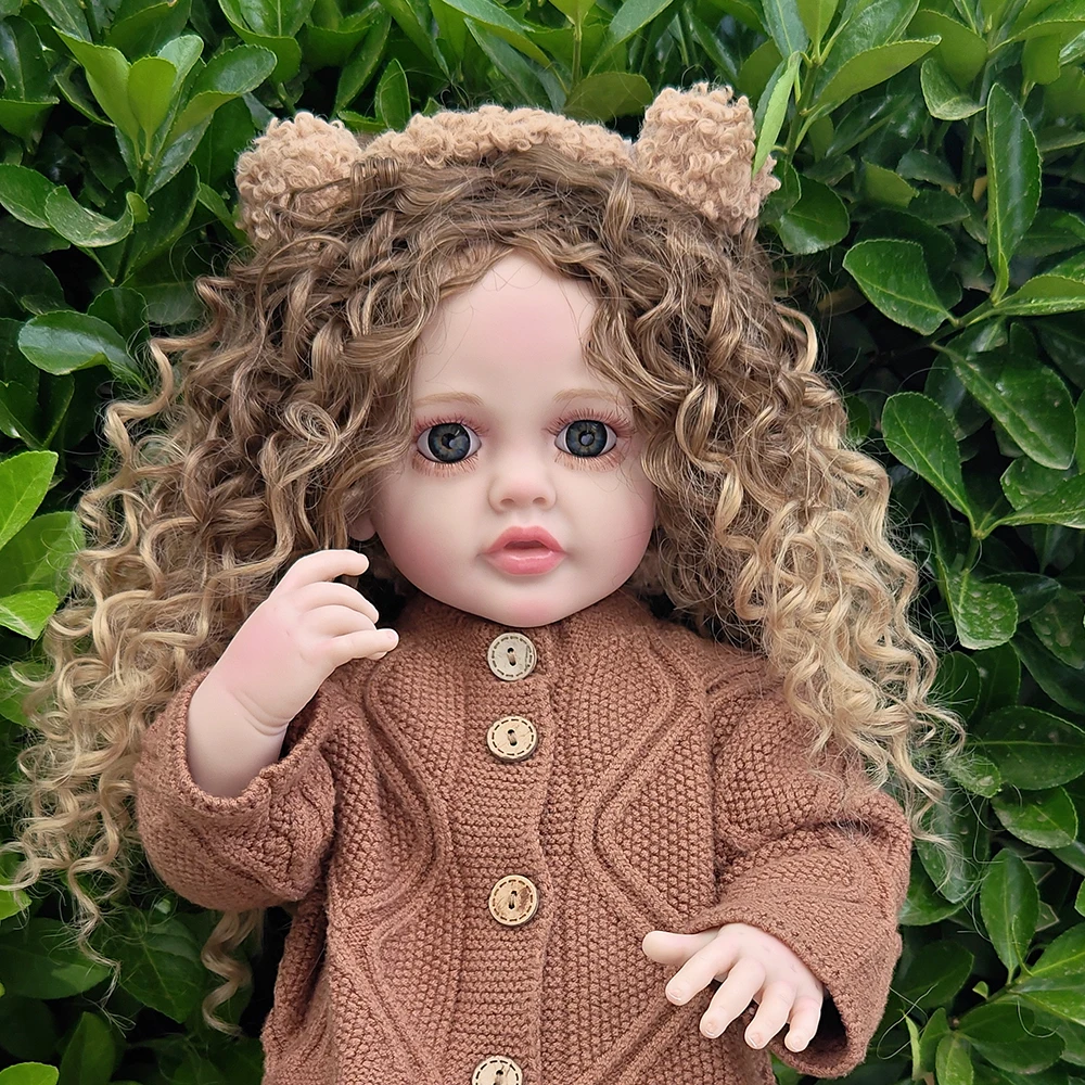 22Inch Lifelike Reborn Dolls Realistic Full Silicone Baby Bebe Vinyl 55CM Newborn Girl Doll Curly Hair Princess Toddler Toy Gift