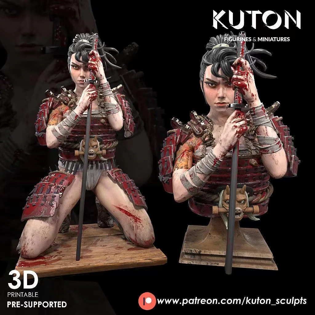 1/10 Japanese female samurai bust Eastern female character resin white mold GK figure model