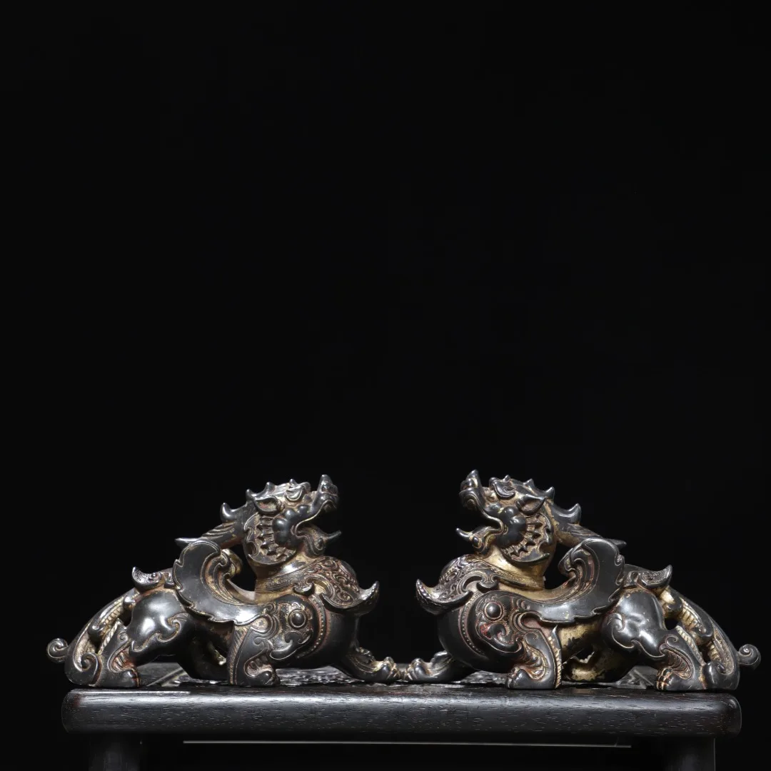 Temple Collection Old Bronze Cinnabar Pixiu Statue mythical beast a pair Wealth attracting beast  Ornament Town house