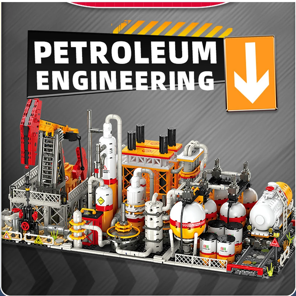 

Petroleum Engineering Machinery Building Block City Street View Petrochemical Plant Transport Station Assembly Model Brick Gift