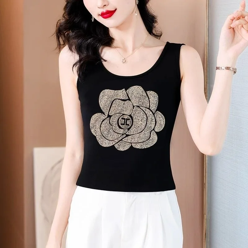 Diamond Sling Vest Women's Elastic New Large Size Spring Autumn Inner Wear Shirt Summer Outfits Sleeveless Tank Top