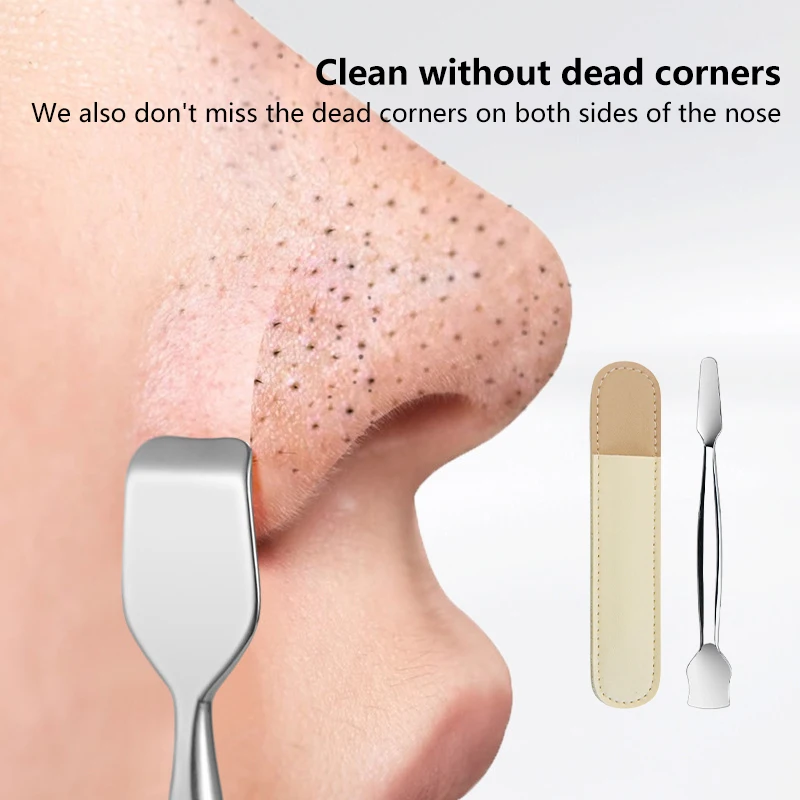 Skin Care Stainless Steel Double- End Skin Spatula With Leather Cover Pimple Remover Skin Scrubber Exfoliator Deep Cleansing