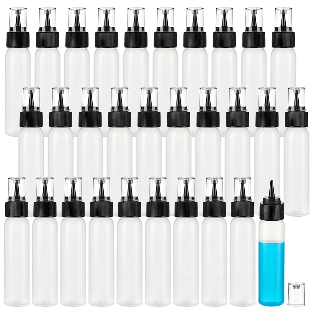 30Pcs 60ml/2oz Plastic Squeeze Bottle with Black lids Plastic Small Refillable Squeeze Bottle for cosmetic Arts and Crafts