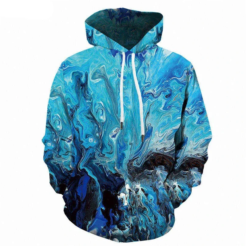 Men Rainbow Paint Swirl Abstract Art 3D Printed Hoodie Polyester Long Sleeve Drawstring Pocket Street Casual Hooded Sweatshirt