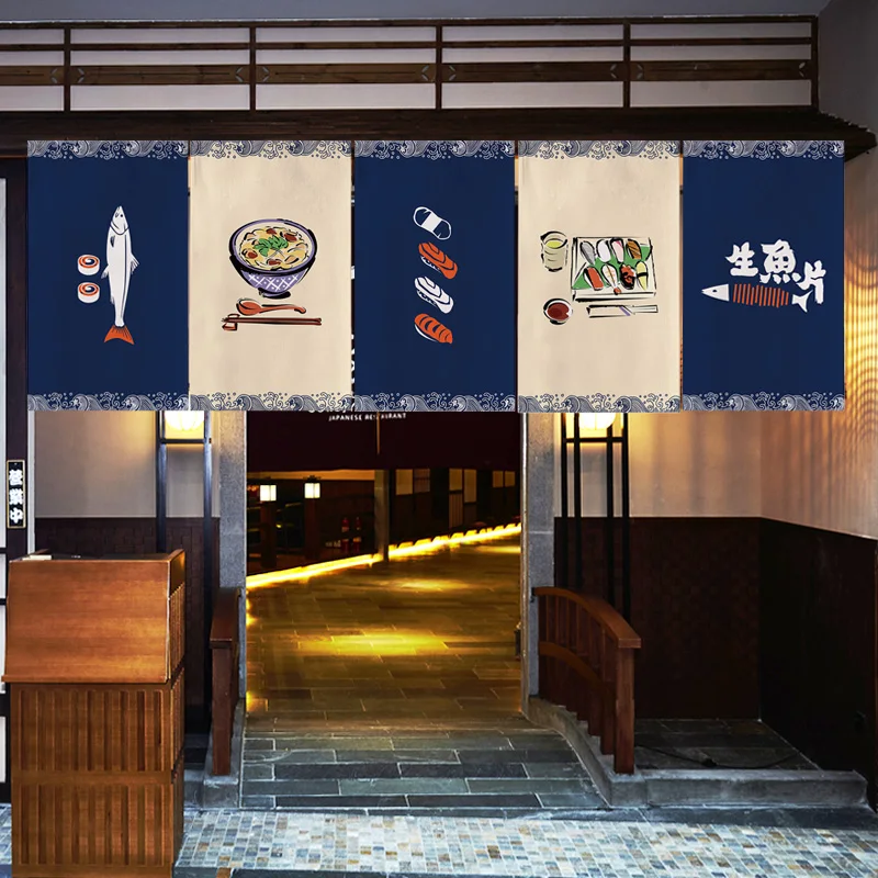 Japanese Style Door Head Half-curtain Noren Cuisine Izakaya Sashimi Seafood Restaurant Decor Short Curtains Kitchen Partition