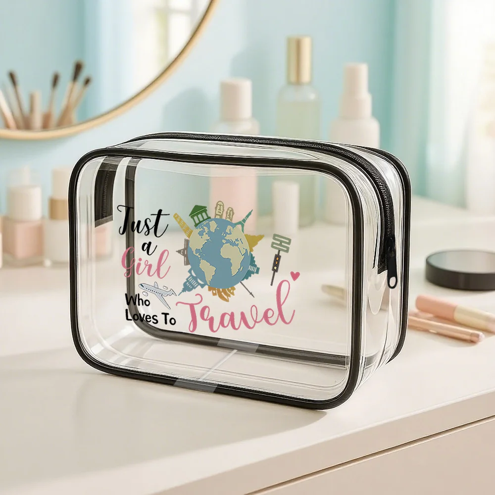 Just A Girl Who Loves To Travel Clear Toiletry Bag - Small Cosmetic Pouch for Weekend & Beach Trips Perfect Gift for Girlfriend