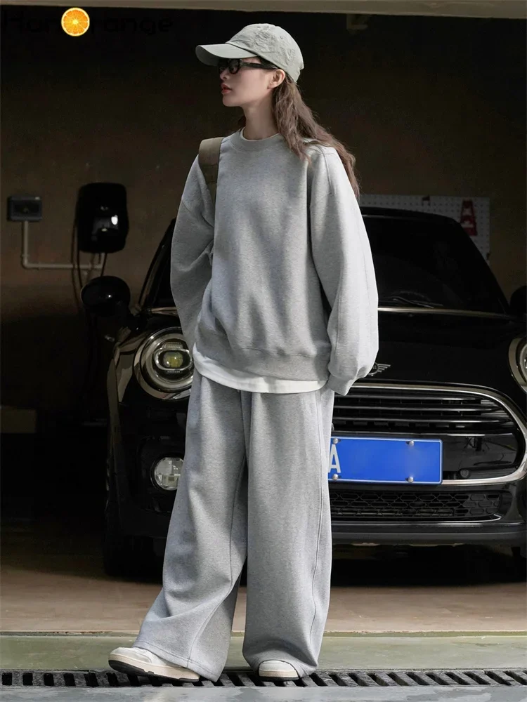 HanOrange 2025 Early Spring Fashion Air Layer Sweatshirt Women Loose Silhouette Lazy Casual Top Gray