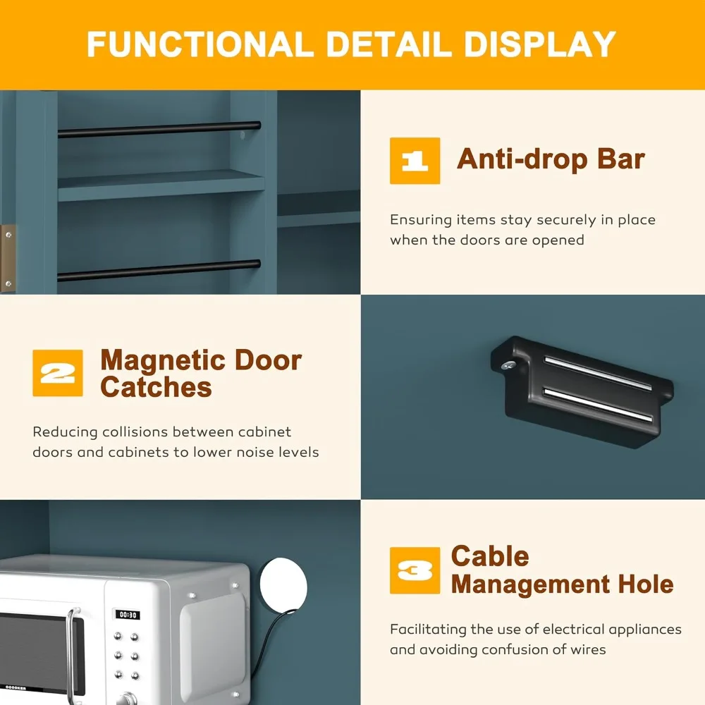 خزانة مخزن المطبخ VEIKOU مقاس 72 بوصة مع خزانة بوفيه، وحدة تخزين قائمة بذاتها تتميز بأرفف أبواب ورفوف قابل للتعديل