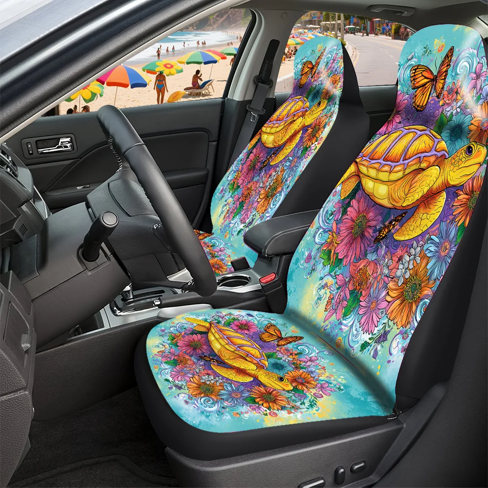 2-5 Seat Set Car Seat Covers Premium Polyester Universal Fit For Truck SUV Off-Road Car Turtle Butterfly Flower Print Perfect Ho