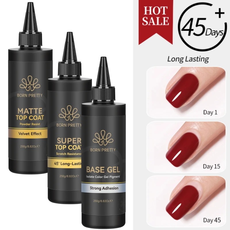 

BORN PRETTY 250g Super Top Coat Gel Nail Polish Base Gel Matte Top Coat Jelly Gel Rubber Base Gel Soak Off Big Volume Varnish