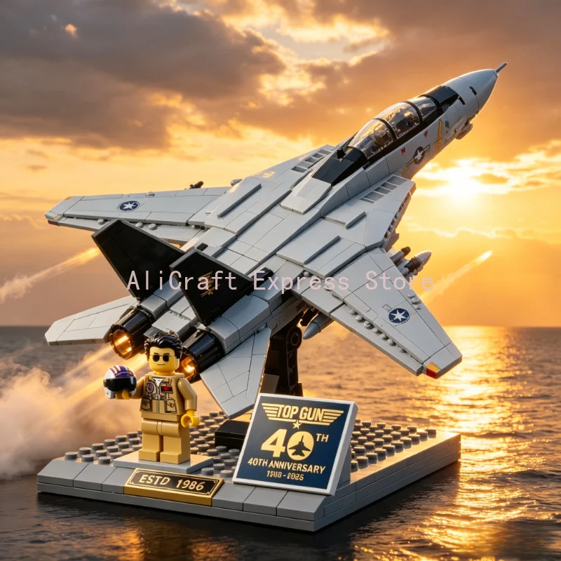 Large‑Scale F‑14 Tomcat Fighter Jet Building Kit, 40th Anniversary Aircraft Assembly Model With Pilot Mini‑Figure