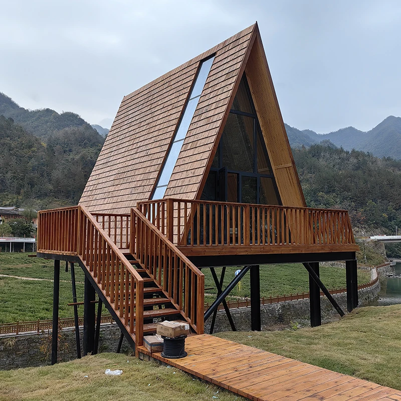 Triangular wooden house mobile assembly homestay wooden house small apartment villa landscape garden wooden house