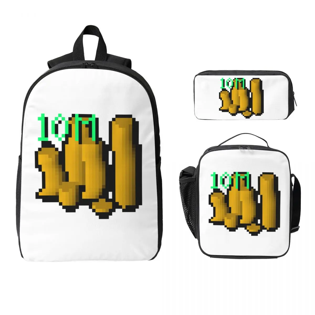 

10m Coins - Runescape Backpack Boys Girls BookBag School Bag Computer Shoulder Bags 3ps Insulated Lunch Bag Pencil Case