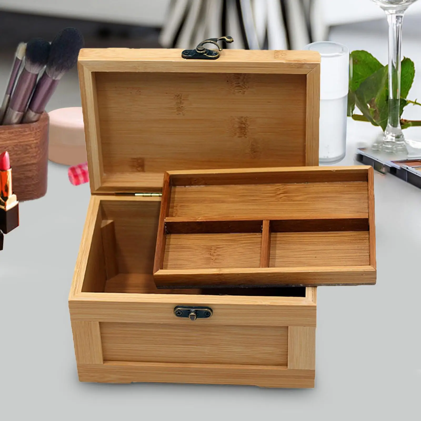 Wooden Jewelry Box Bamboo Treasure Chest for Home Decorations Art Hobbies DIY