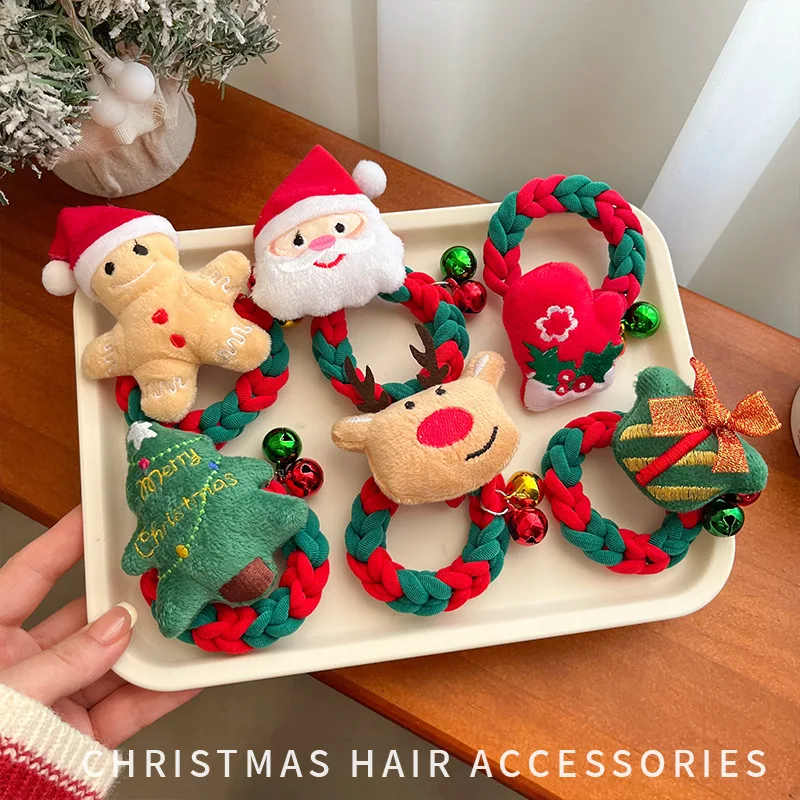 Cartoon Christmas Hair Scrunchie Classic Elk Santa Elastics Hair Tie Girl Soft Velvet Ponytail Holder Rubber Band Party Headwear