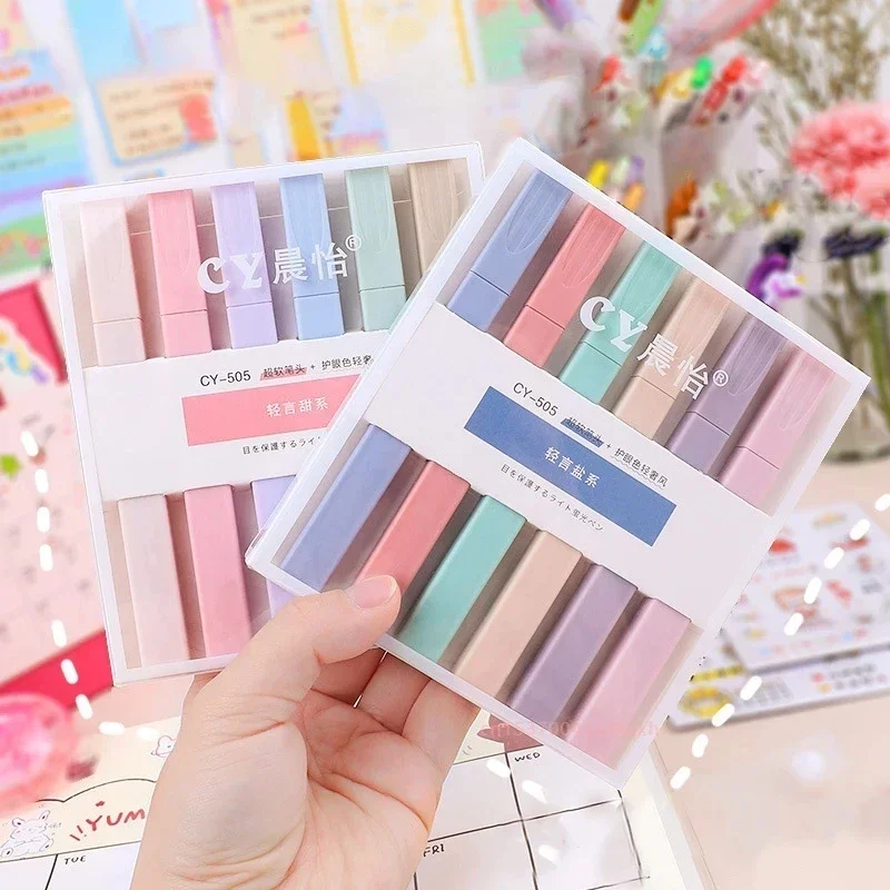 Korean Highlighters Stationery Markers Papeleria Cute Colored Markers Highlighter Pen Back To School Aesthetic Supplies