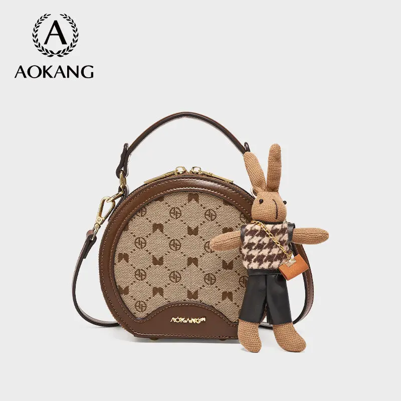 

Aokang Crossbody Bags for Women 2024 New Fashion Printed Small Round Bag Versatile High-value Rabbit Pendant Casual Handbags