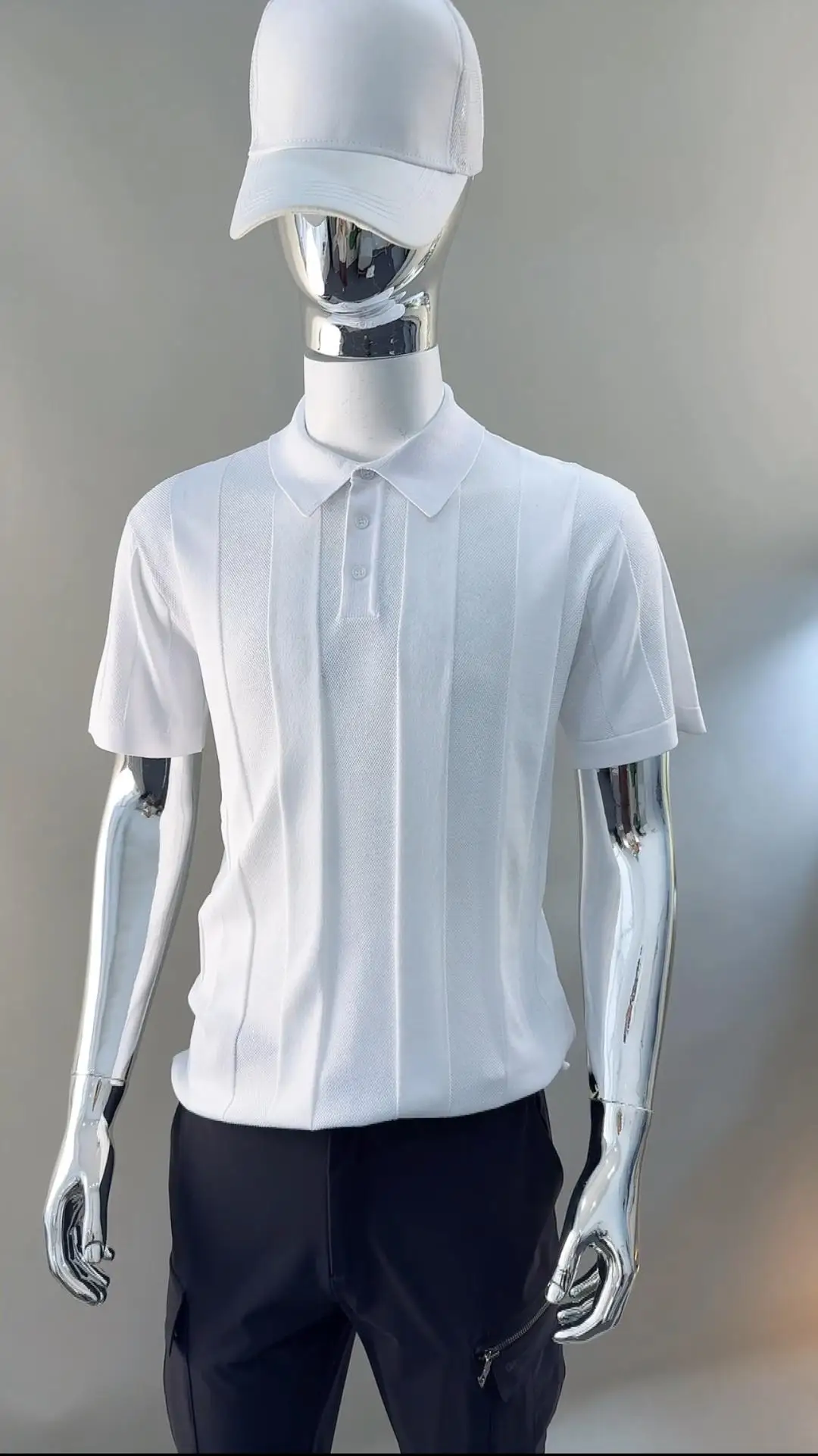 Mens 2026 Summer Thin Knit Polo Shirt Lapel Neck Striped Short Sleeve High Quality Elegant Daily Casual Wear Tees